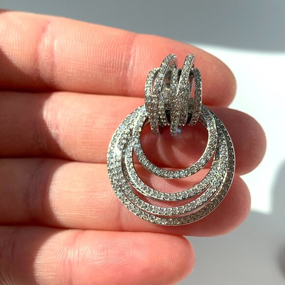 NEW~ Anthropologie Shashi Roux Silver & Cubic Zirconia Door Knocker Earrings - Picture 7 of 15